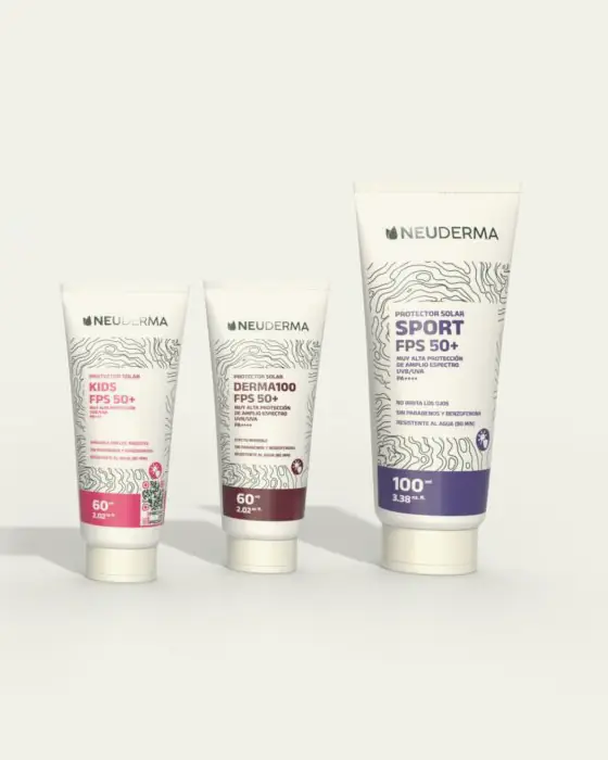 Protectores solares Neuderma FPS 50+: Kids y DERMA100 de 60 ml y Sport de 100 ml